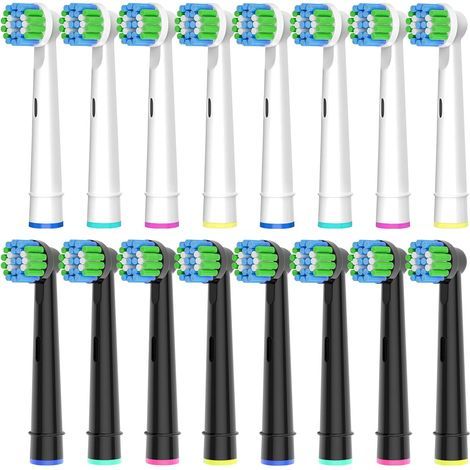 Convient pour 16 têtes de brosse de précision compatibles avec les brosses à dents électriques Oral-B SB-17A/EB17A, 8 blanches et 8 noires, pour un nettoyage en profondeur et précis. (1/5)
