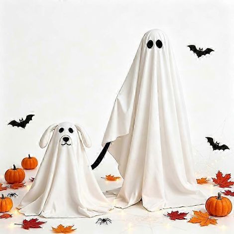 Décorations d'Halloween lumineuses avec fantôme et chien, décoration fantôme télécommandée, idéales pour l'intérieur, le porche, le jardin et la pelouse, pour Halloween en extérieur. (1/5)