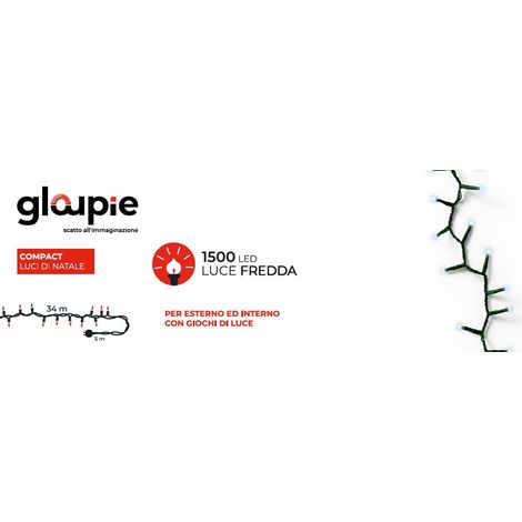 GLOUPIE Luci Di Natale Da 39 MT Con 1500 Led Bianco Freedo, Cavo Verde, Distanza Luci 2,2 Cm, Funzione Memoria e Timer (1/5)