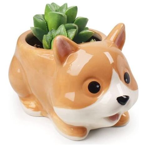 Cartoon Dog Succulent Planter, Ceramic Dog Shaped Flower Pot, Decorative Desktop Planter, Funny Plant Container (1/5)
