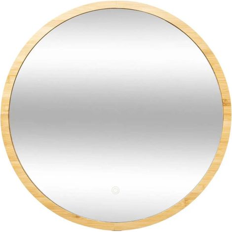 Five Simply Smart – Miroir mural LED rond 57 cm en bambou naturel – Résistant aux chocs et à l'humidité – Fonction tactile avec réglage d'intensité lumineuse (1/5)
