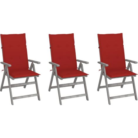 Lot de 3 Chaises inclinables de jardin,Fauteuils d'extérieur avec coussins Bois d'acacia -TF10946 (1/5)