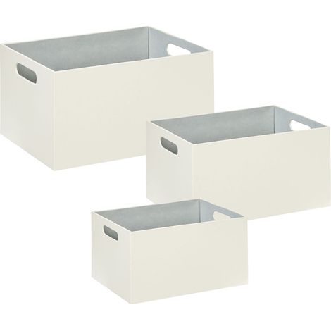 Lot de 3 Paniers de Rangement en Cuir PU Fait Main avec Poignées Beige Larsa