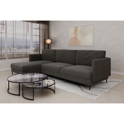 Ecksofa Designersofa HELMER Stoff Baloo Grafit Ottomane Links