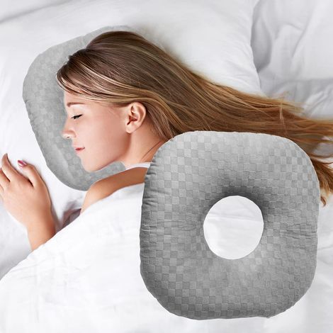 Oreiller de piercing d'oreille pour les personnes dormant sur le côté avec trou d'oreille pour CNH et douleurs aux oreilles, inflammation d'oreille