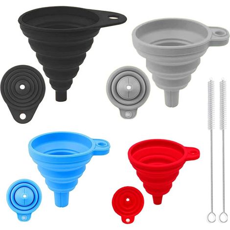 Ensemble de 4 entonnoirs pliables en silicone, outils de transfert de liquides portables aux couleurs de l'arc-en-ciel (S/M/L/XL) (1/5)