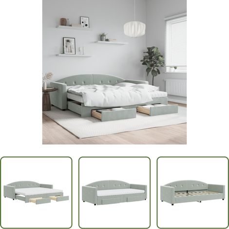 vidaXL Schubladenbett - Tagesbett Ausziehbar mit Schubladen Hellgrau 90x190 cm Samt (1/5)