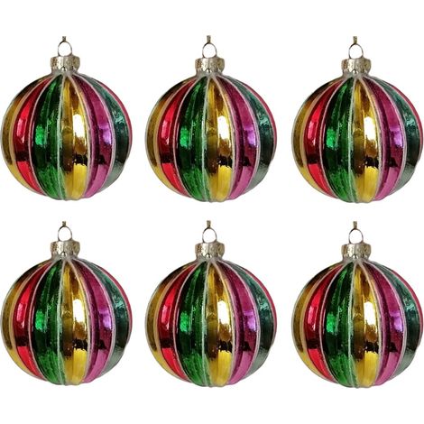 Palline in vetro soffiato multicolore decorazioni per albero di natale addobbi sfera cm 8 set da 6 (1/5)
