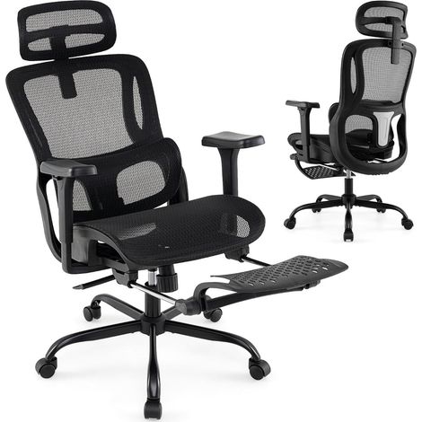 Silla de oficina ergonómica 75 x 66 x 113-120 cm con reposacabezas regulable y reposabrazos 3D estilo contemporáneo en tejido de malla negro 200011090