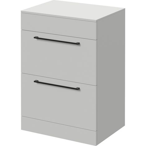 Napoli 460 Gloss Grey Pearl 600mm 2 Drawer Vanity Unit for Countertop Basins - 600mm - Matt Black 320mm Handle