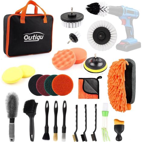 Kit de nettoyage auto 28 pièces : brosses intérieures, microfibre, gant, jantes, mallette (1/5)