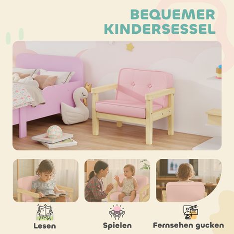 Fauteuil enfant velours côtelé rose, pieds bois massif, assise mousse, 46,5x44x45 cm, 3-8 ans, chambre/salon de jeux (1/4)