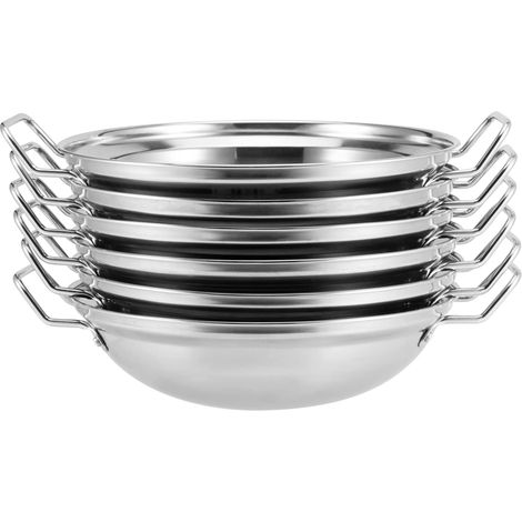Lot de 6 plats de service Balti en acier inoxydable avec poignée, 22 cm, argentés