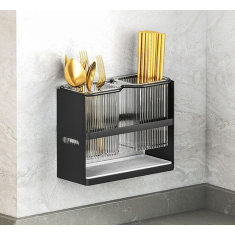 Porte-baguette mural en acier au carbone, support pratique pour couteaux et couverts, noir, petite taille, 221615cm (1/4)