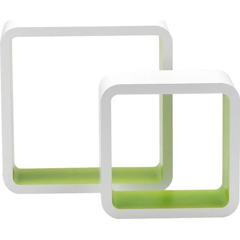 Set 2 Pièces Étagère Quadra Courbe en MDF Bicolore, Blanc/Vert, 26 X 10 X 26 Heures 20 x 10 X 20H
