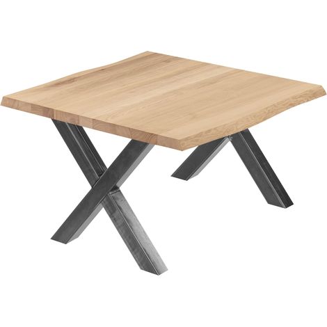 LAMO Manufaktur Esstisch Küchentisch, mit Baumkante 60x60x47 cm (AxBxH), Design, Natur / Rohstahl mit Klarlack, LKB-01-A-002-0000D