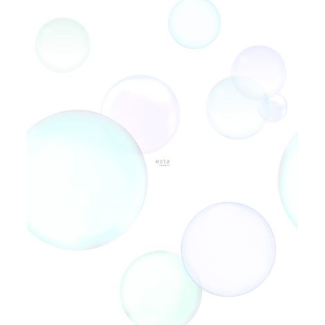 papier peint panoramique grandes bulles flottantes violet, rose clair, vert menthe et bleu - ESTAhome (1/5)