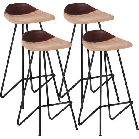 vidaXL Taburetes de cocina 4 unidades cuero auténtico marrón (1/5)