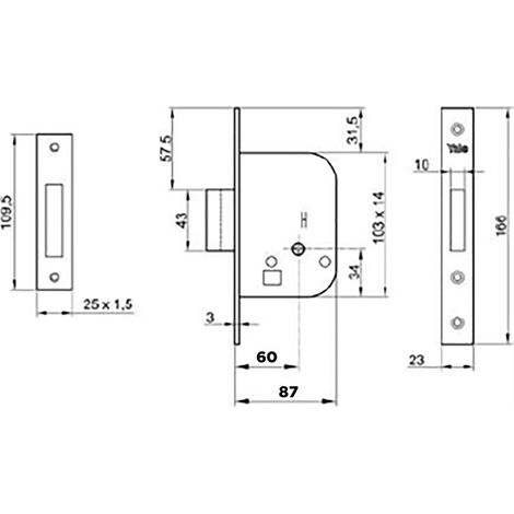 Serratura da Infilare per Porta Yale 563 Legno E60 Bordo Quadro 2 Mandate