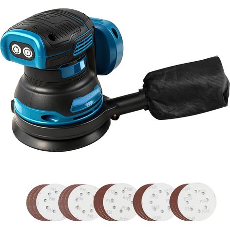 Ponceuse excentrique sans fil compatible avec 18 V, 125 mm Ponceuse pour bois avec aspiration de poussière, 20 papiers abrasifs, 3 vitesses 11000 tr/min pour ponçage, polissage (1/5)