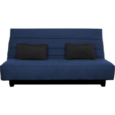 Dunlopillo – Banquette clic clac 2 places marine – Matelas 188x128cm 13cm épaisseur – Mousse polyuréthanne HD 28kg/m3 – Coffre en panneau de particules (1/4)