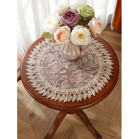 Tapis rond de table à dentelle soluble dans l'eau brodé, pour décoration cuisine, maison, réunions familiales, mariages et fêtes (1/5)