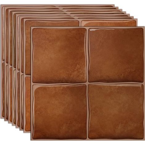 10 autocollants pour carrelage auto-adhésifs, adaptés aux murs de la cuisine et aux comptoirs de salle de bain, 6 pouces x 6 pouces (marron). (1/5)