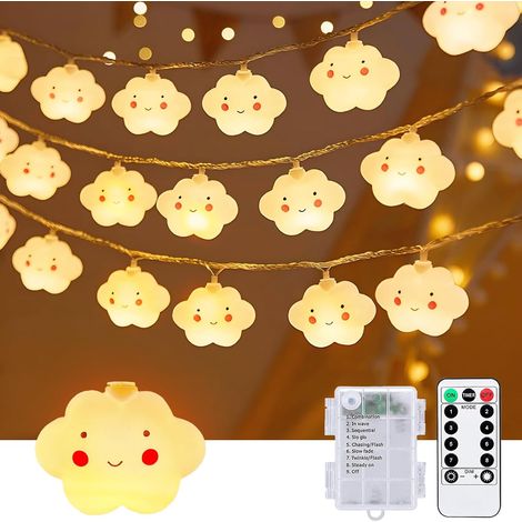 Guirlande Lumineuse, 3 M 20 LEDs Guirlande Lumineuse Chambre Blanc Chaud, 8 Modes, Guirlande Chambre Enfant Alimenté batterie Eclairage Décoration Intérieur - (Nuage) (1/5)
