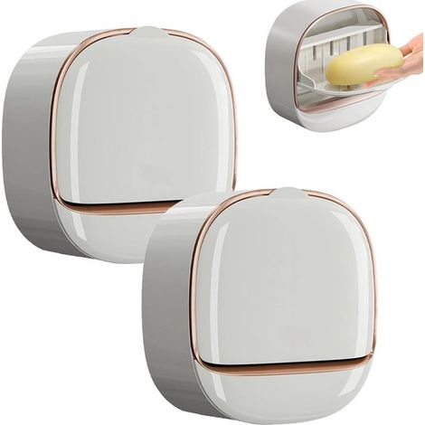 Porte-savon mural en 2 parties avec couvercle d'égouttage, design en forme de pain, porte-savon étanche, pour salle de bain, douche et cuisine (1/5)