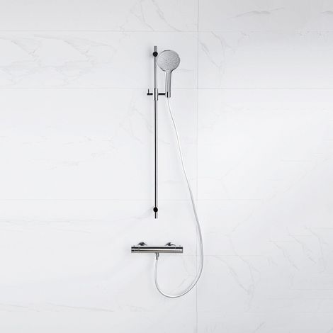 FugaFlow Eccelente Sobrado Ensemble de douche barre curseur avec douchette ronde, flexible lisse et robinet de douche Chrome (1/4)