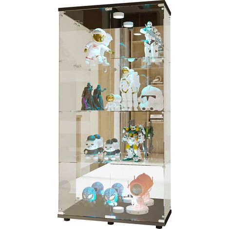Vitrine en Verre avec LED pour Collection, Moderne Armoire Vitrée Collection Noir avec 4 Étagères et 2 Portes à Serrure,Verre Trempé Vitrine Transparent (1/5)