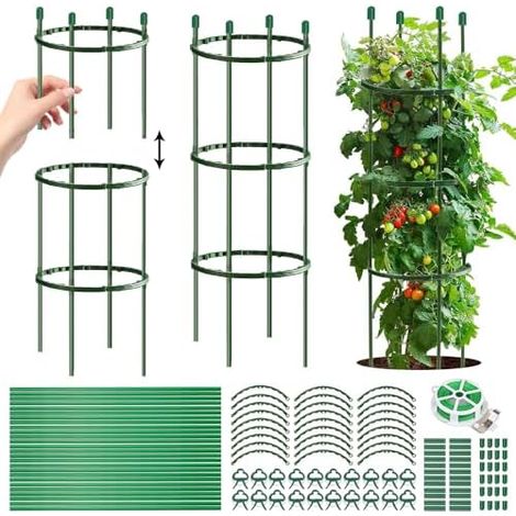 Tuteur Tomate Cerise,141 pièces pour Plante Amovible,Support Plantes Grimpantes,Aidez Vos à Pousser - Anneau de Support Pieux Hortensias,Pivoines,Plantes Vivaces Diamètre 20cm (1/5)