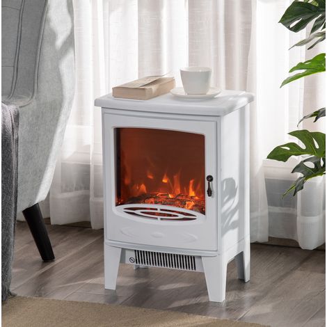 Chimenea eléctrica de pie (39x26x54.8 cm), efecto de llama LED, 900 y 1800 W, metal blanco (1/5)