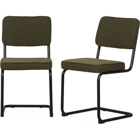 Lot de 2 chaises cantilever bouclette texturée verte. Maja. L46 x P54.5x H84.5cm (1/5)
