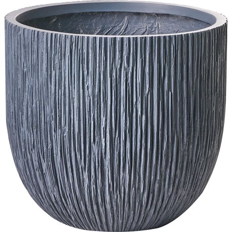 Maceta para exterior e interior tiesto decorativo redondo de fibra de arcilla estriada 42 x 42 x 39 cm gris Hanyue (1/5)