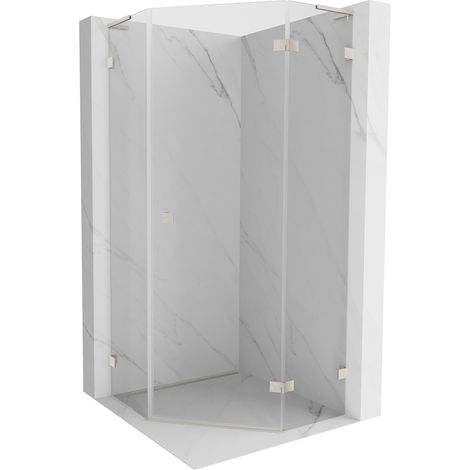 Mexen Lunar L fünfeckige Duschkabine rechts 100x100 cm, transparent, gebürsteter Nickel - 831L-100P-100L-97-00-P
