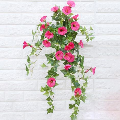 Charming Silk Morning Glory Plante à suspendre, fleurs artificielles pour mur de maison (rose rouge) (1/5)