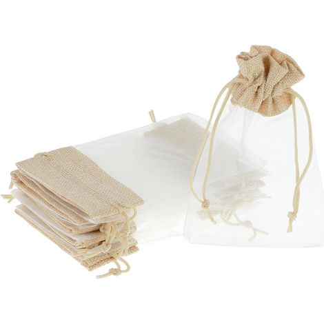 10 sachets en organza, 15 x 10 cm, petits sachets à remplir, sachets en jute fendus, sachets à bijoux pour la Saint-Valentin, un mariage, un anniversaire ou pour des bonbons (1/5)