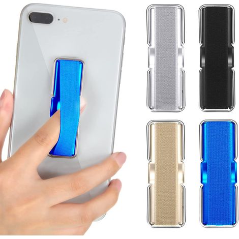 Lot de 4 supports de téléphone avec dragonne élastique et support intégré pour smartphones et petites tablettes (noir) (1/5)