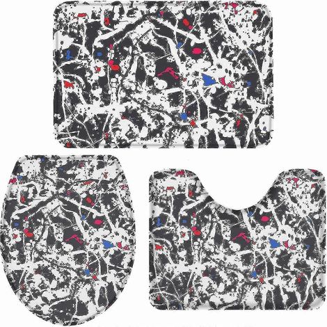 Ensemble de tapis de bain 3 pièces, tapis de bain à motifs graffiti, lignes géométriques et sportives, tapis de sol en forme de U et couvre-abattant de toilette, tapis de bain antidérapants, paillasso (1/5)