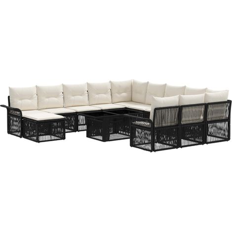 Conjunto de sofás de jardín 13 uds. Negro y Blanco Crema vidaXL (1/5)