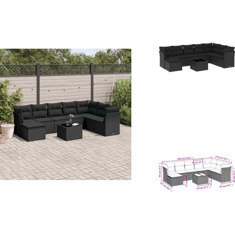 9-tlg. Garten-Sofagarnitur mit Kissen Schwarz Poly Rattan - Gartenmöbel Set - PE-Rattan Möbel - Outdoor Sofa - Esstisch Set - Lounge Garnitur (1/3)