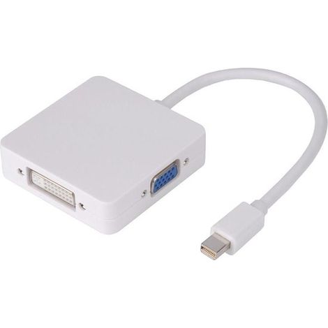Adaptateur Mini DisplayPort vers DVI, VGA et HDMI carré / 3-en-1 / Mini DP vers DVI + VGA + HDMI - Blanc (1/3)