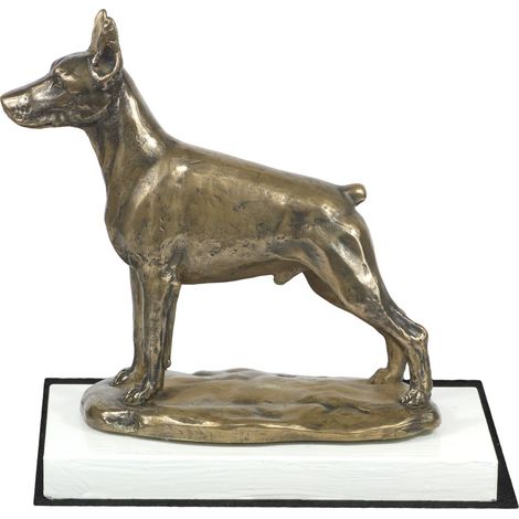 Doberman, Dobermann I - estatuilla de perro, figura sobre una base blanca, trofeo para una exposición canina de Art-Dog (1/5)