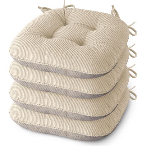 Lot de 4 coussins de chaise d'intérieur pour salle à manger antidérapants avec attaches - 43 x 40 x 8 cm - Crème (1/5)