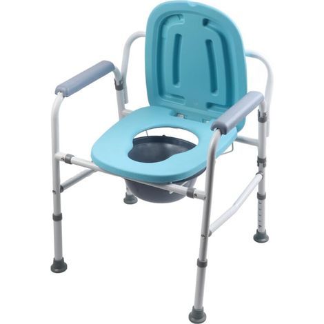 Stabiler Toilettenstuhl aus Stahl, höhenverstellbarer Nachttischstuhl mit abklappbaren Armlehnen, einfache Montage, breite Sitzfläche mit Stützarmlehnen, rutschfester Fuß. (1/5)