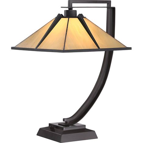 Lampada da tavolo Tiffany Pomeroy bronzo giallo E27 (1/5)