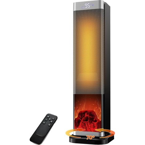 Chauffage électrique, 2000 W, radiateur tour, 58 cm, chauffage d'appoint électrique avec oscillation à 70 degrés, flamme 3D, affichage LED, mode éco, minuterie 12 heures (1/5)
