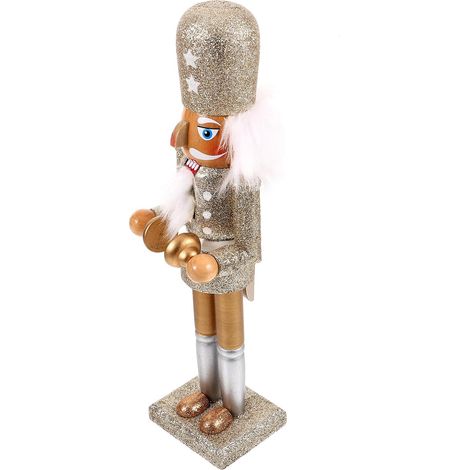 Casse-Noisette Décoratif en Bois Blanc et Or 30 Cm, Figurine Soldat de Noël Traditionnelle, Décoration Festive pour Table et Bureau, Accessoire Léger et Artisanal (1/5)
