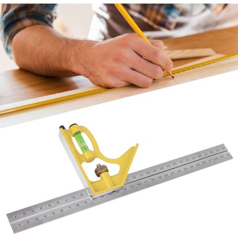 Équerre combinée en acier inoxydable, règle portable réglable pour le bois, outil de mesure jaune 300 mm (1/5)